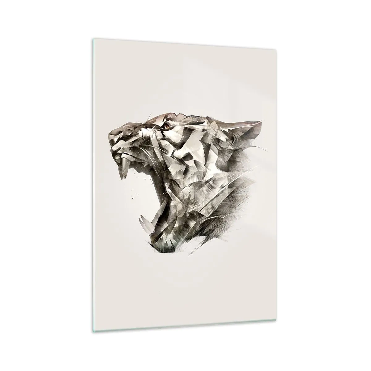 Quadro su vetro - Illustrazione geometrica di una tigre ruggente su uno sfondo chiaro - 50x70cm - Sai chi comanda - Decorazione murale moderna per soggiorno e camera da letto ARTTOR