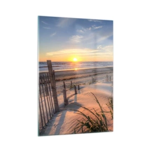 Quadro su vetro - Spiaggia con dune al tramonto - 50x70cm - Luci e ombre del vento - Decorazione murale moderna per soggiorno e camera da letto ARTTOR