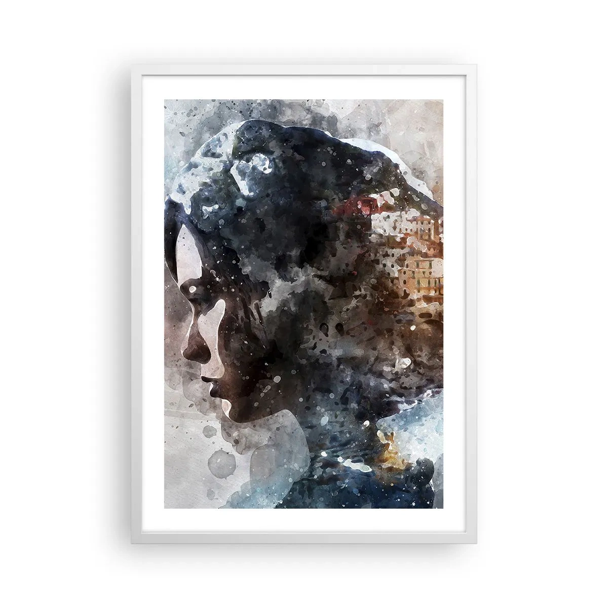 Poster in cornice bianca - Racconto su una ragazza con città sullo sfondo - 50x70 cm