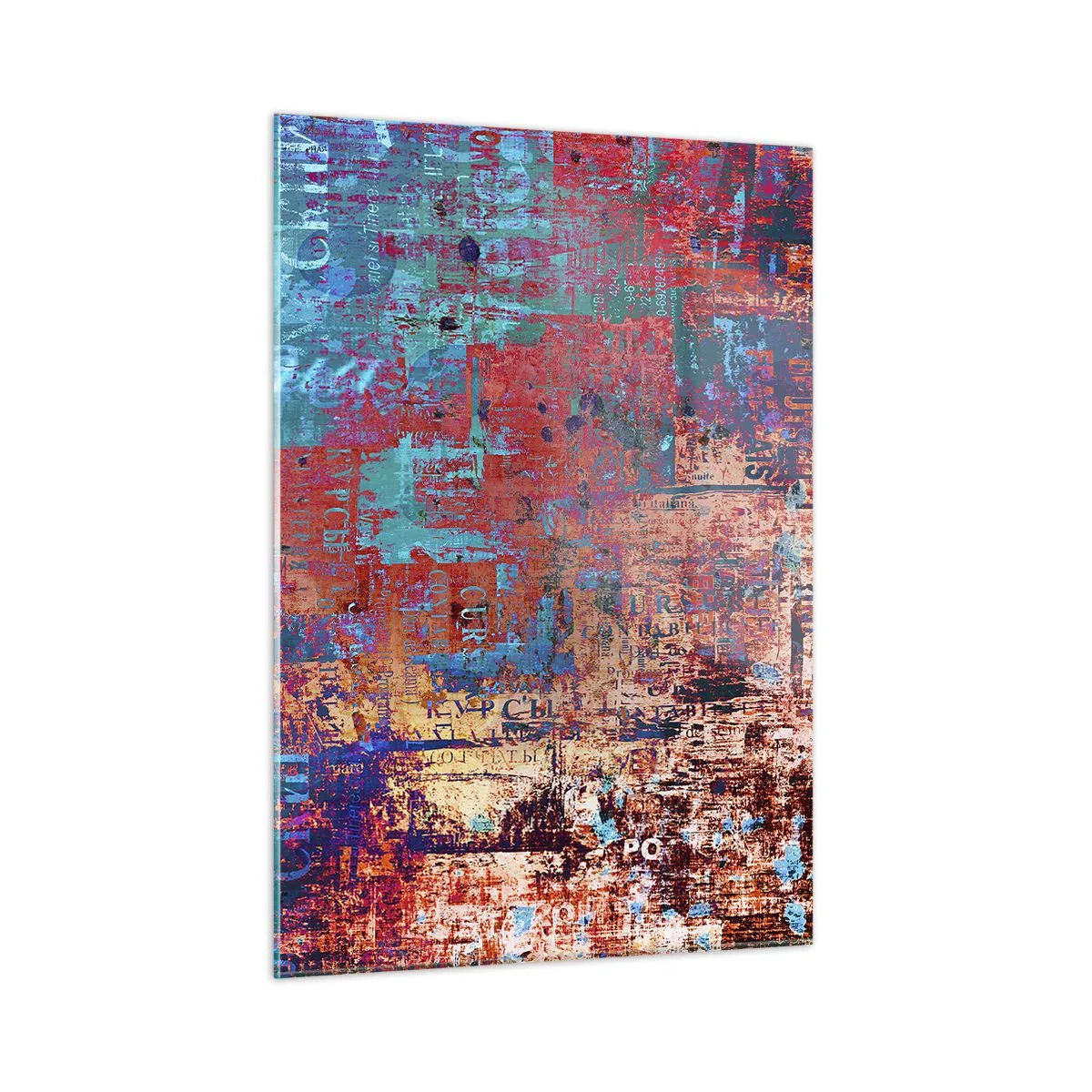 Quadro su vetro - Composizione astratta nei toni del blu e del rosso - 50x70cm - Memoria e dimenticanza - Decorazione murale moderna per soggiorno e camera da letto ARTTOR