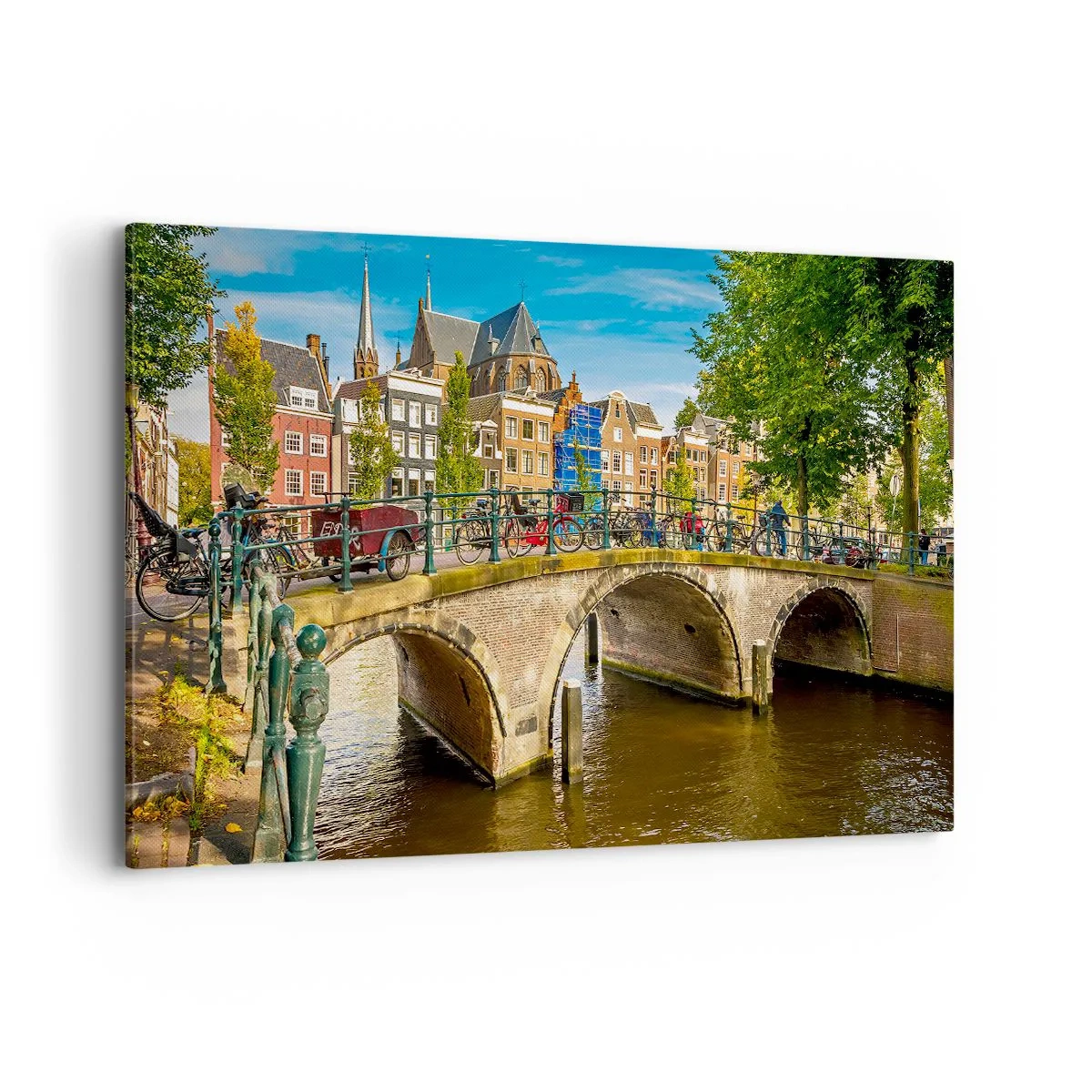 Quadro su tela - Stampe su Tela - Un pittoresco canale con un ponte ad Amsterdam - 120x80cm - La primavera sul canale - Decorazione murale moderna per soggiorno e camera da letto ARTTOR