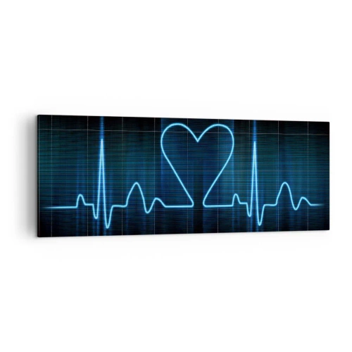 Quadro su tela - Stampe su Tela - Un'ancora di salvezza con un cuore su uno sfondo di monitoraggio medico nei toni del blu. - 140x50cm - Al ritmo del cuore - Decorazione murale moderna per soggiorno e camera da letto ARTTOR