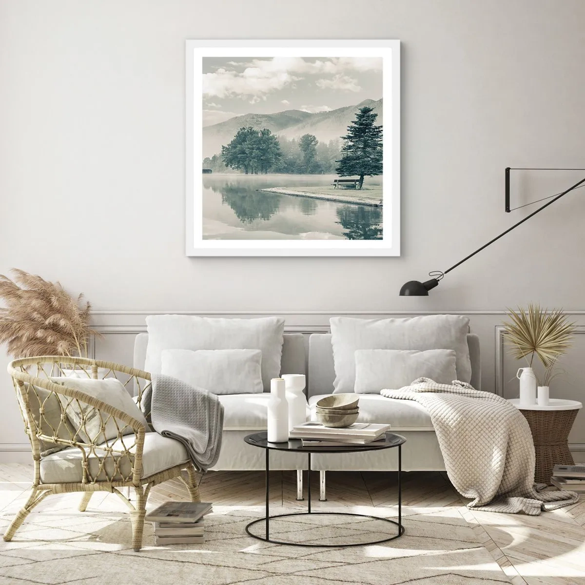 Poster in cornice bianca - Il lago dorme ancora - 50x50 cm
