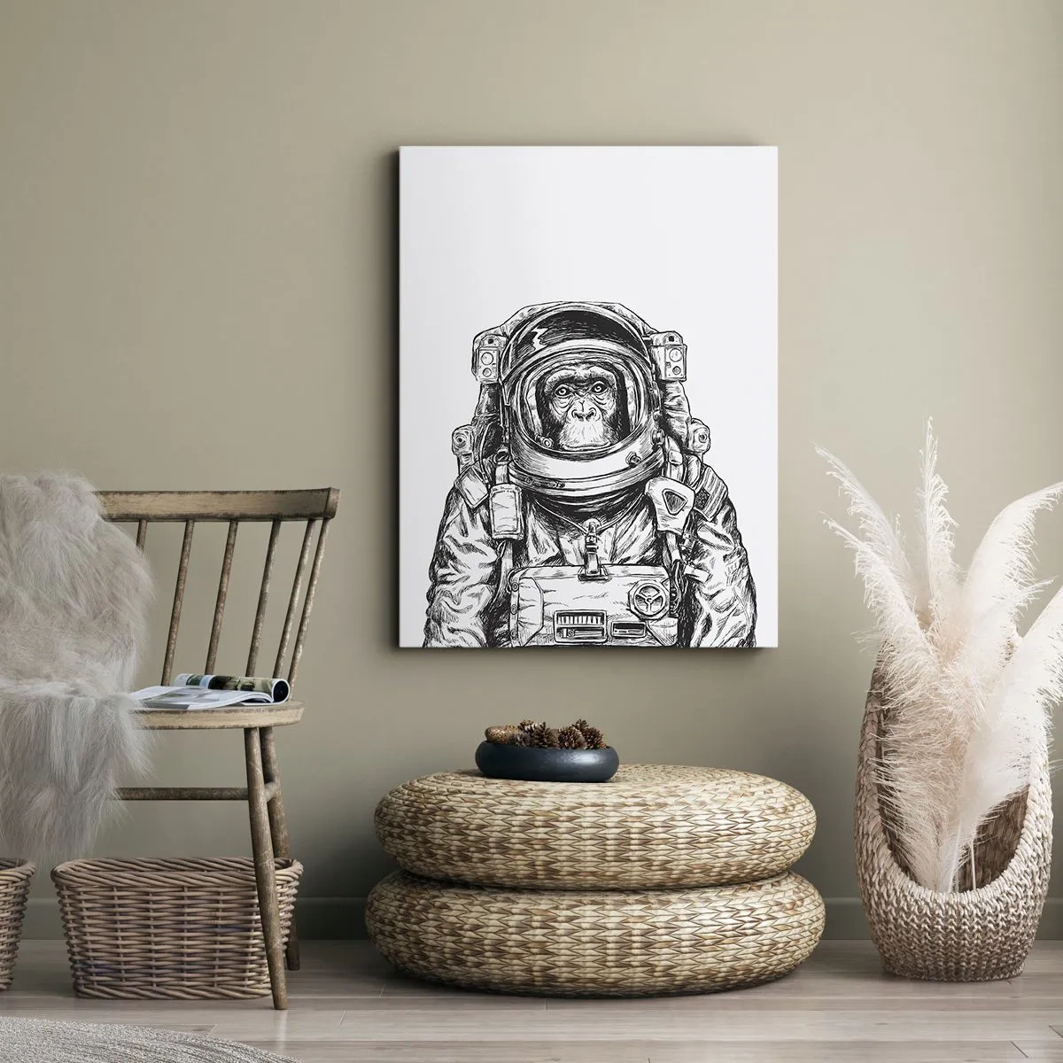 Quadro su tela - Stampe su Tela - Immagine di un astronauta in tuta spaziale con la testa di una scimmia - 50x70cm - Evoluzione alternativa - Decorazione murale moderna per soggiorno e camera da letto ARTTOR