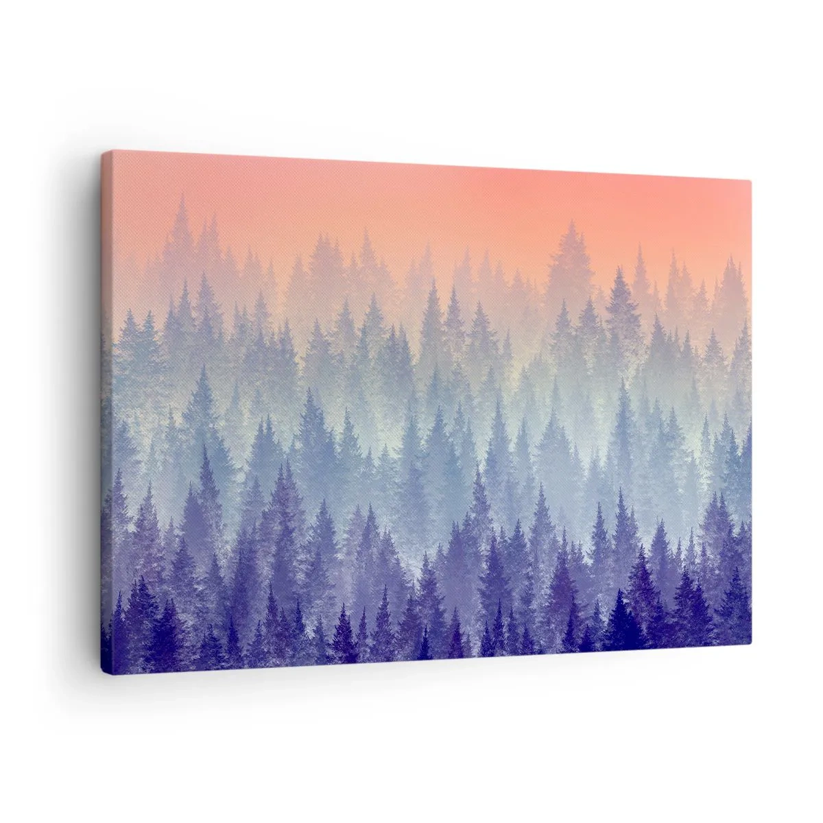 Quadro su tela - Stampe su Tela - Una foresta nebbiosa nei toni del viola e dell'arancione - 70x50cm - Alto, più in alto, fino al cielo - Decorazione murale moderna per soggiorno e camera da letto ARTTOR