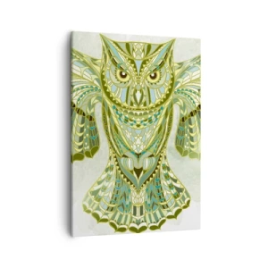 Quadro su tela - Stampe su Tela - Gufo decorativo nei toni del blu - 50x70cm - Dal bosco sacro celtico - Decorazione murale moderna per soggiorno e camera da letto ARTTOR