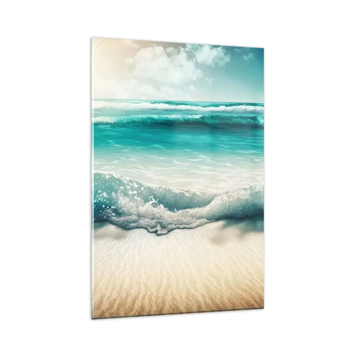 Quadro su vetro - Onde dell'oceano su una spiaggia di sabbia chiara - 80x120cm - La calma dell'oceano - Decorazione murale moderna per soggiorno e camera da letto ARTTOR
