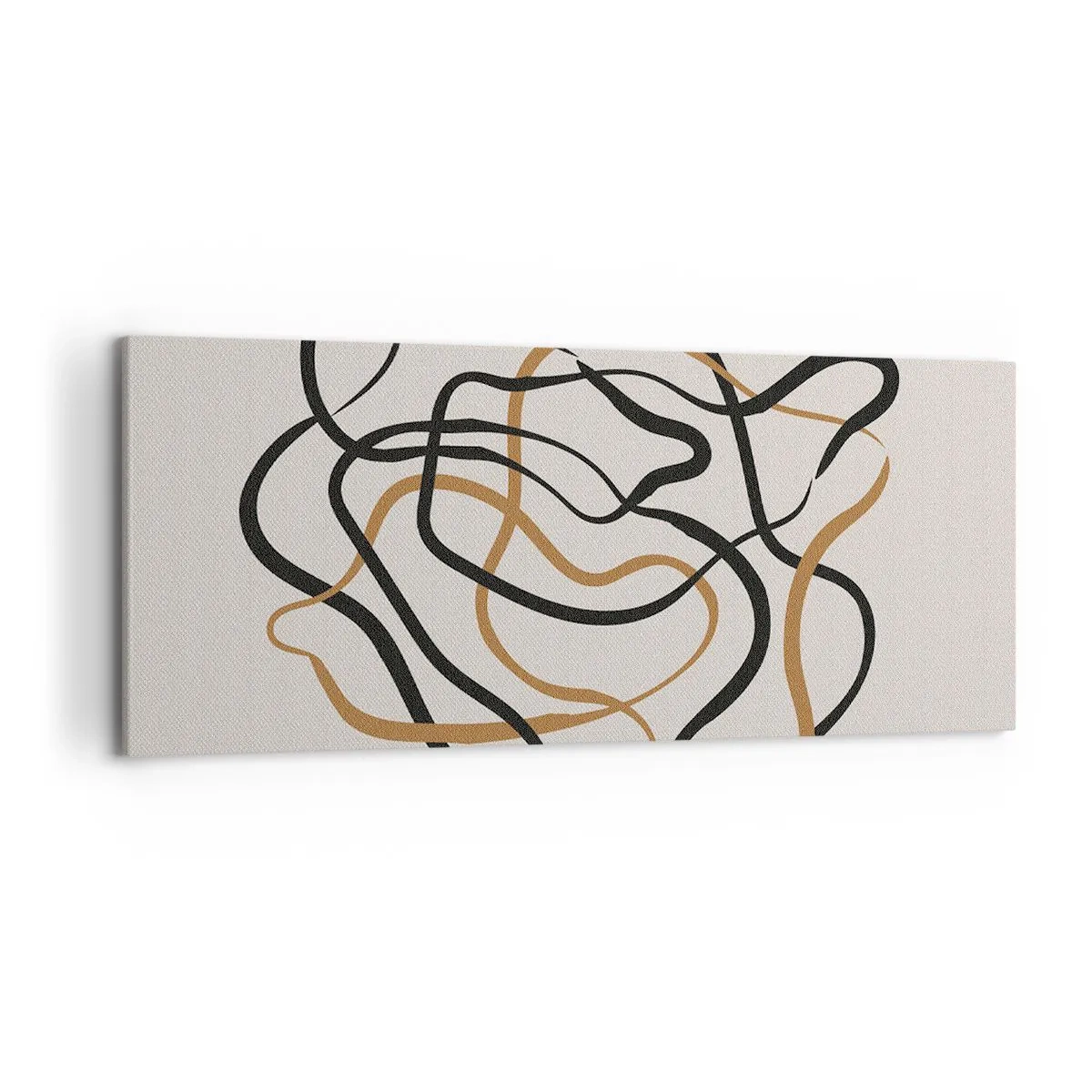 Quadro su tela - Stampe su Tela - Linee aggrovigliate in nero e oro su uno sfondo chiaro - 120x50cm - Tutto è andato storto - Decorazione murale moderna per soggiorno e camera da letto ARTTOR