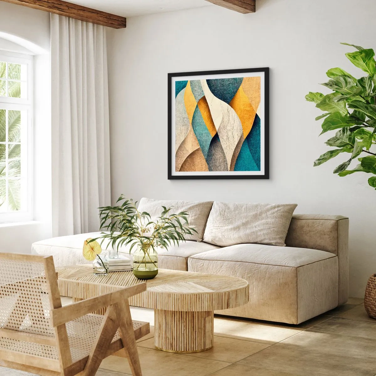 Poster in cornice nera - Ritmo e ondulazioni - 40x40 cm