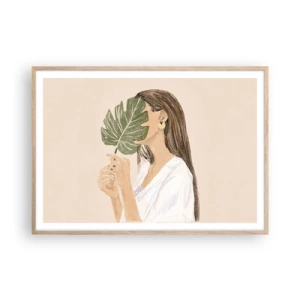 Poster in cornice rovere chiaro - Misterioso ritratto con ventaglio - 100x70 cm