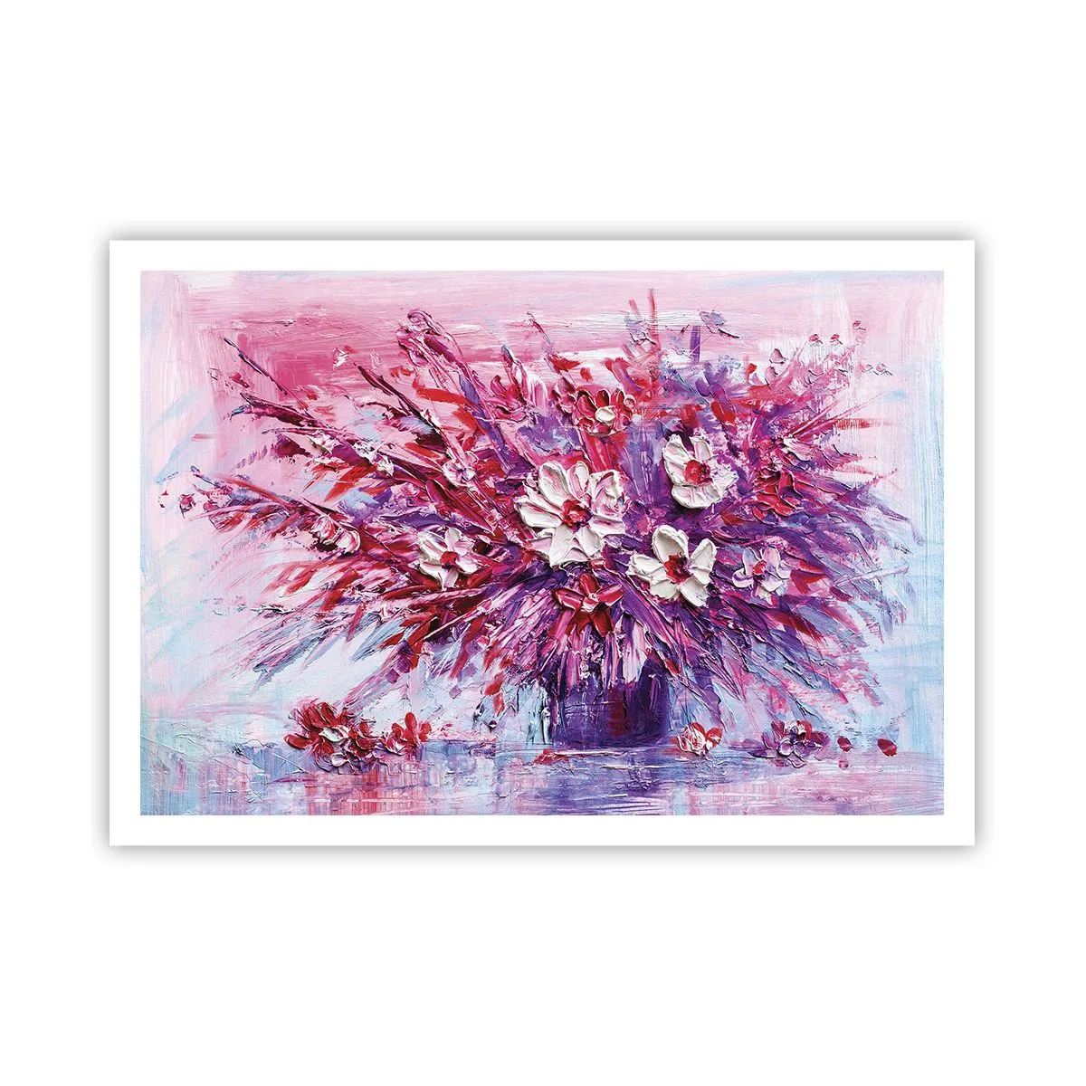 Poster - Un colorato bouquet di fiori nelle tonalità del rosa e del viola - 100x70cm - Innocenza e passione - Decorazione murale moderna per soggiorno e camera da letto ARTTOR