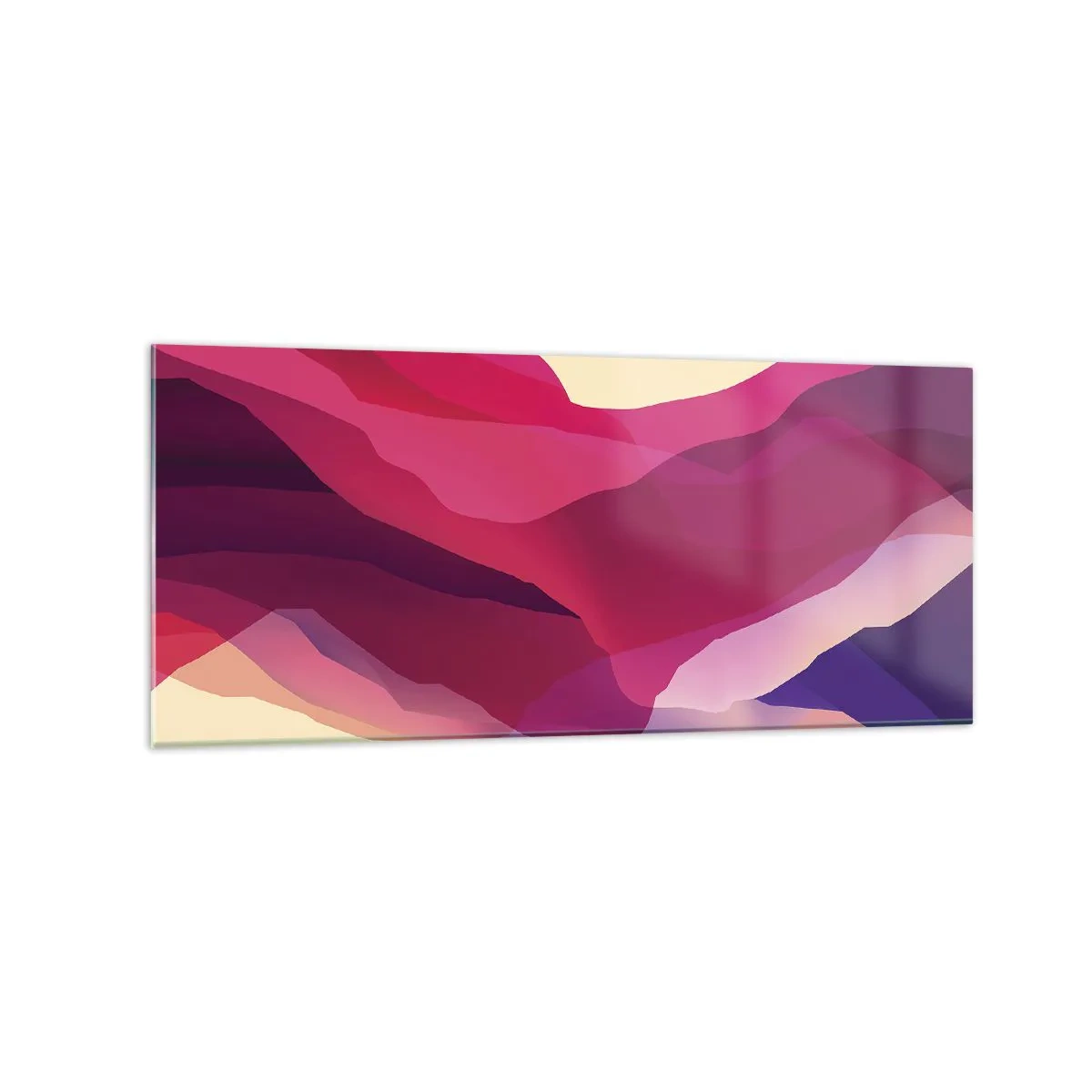 Quadro su vetro - Onde astratte nei toni del viola e del rosa su uno sfondo chiaro - 120x50cm - Onde di porpora - Decorazione murale moderna per soggiorno e camera da letto ARTTOR