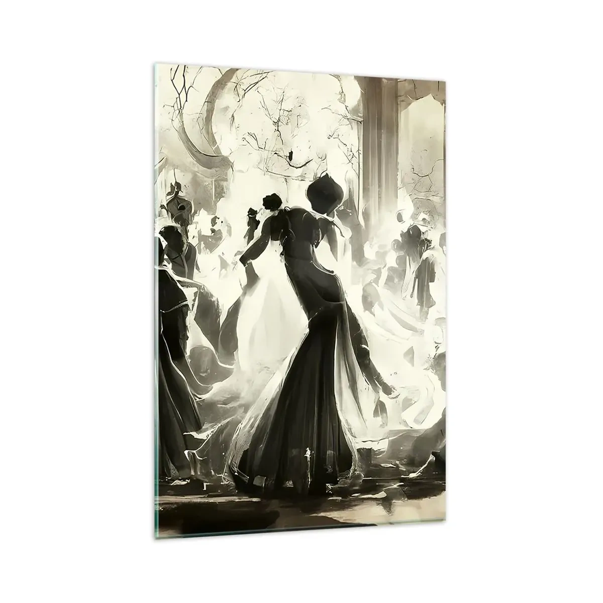 Quadro su vetro - Palla in stile retrò in bianco e nero - 80x120cm - Il gran ballo in maschera - Decorazione murale moderna per soggiorno e camera da letto ARTTOR