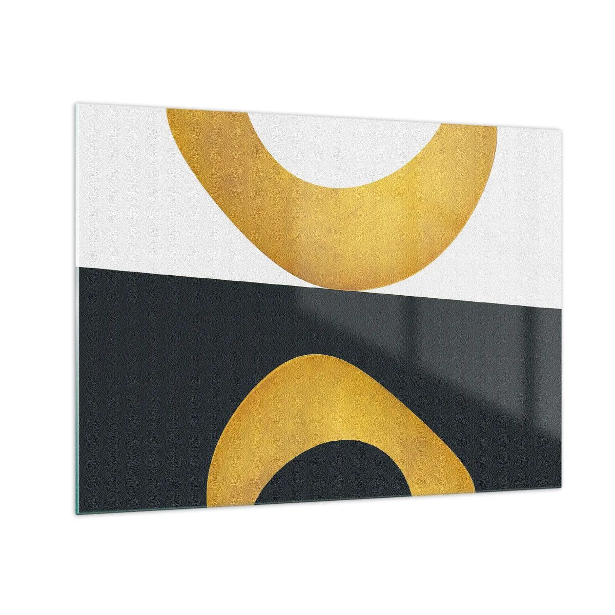 Quadro su vetro - Forme geometriche dorate su sfondo bianco e nero - 70x50cm - Iniziamo dall'oro - Decorazione murale moderna per soggiorno e camera da letto ARTTOR