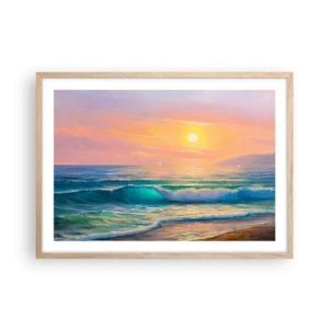 Poster in cornice rovere chiaro - Il canto turchese delle onde - 70x50 cm