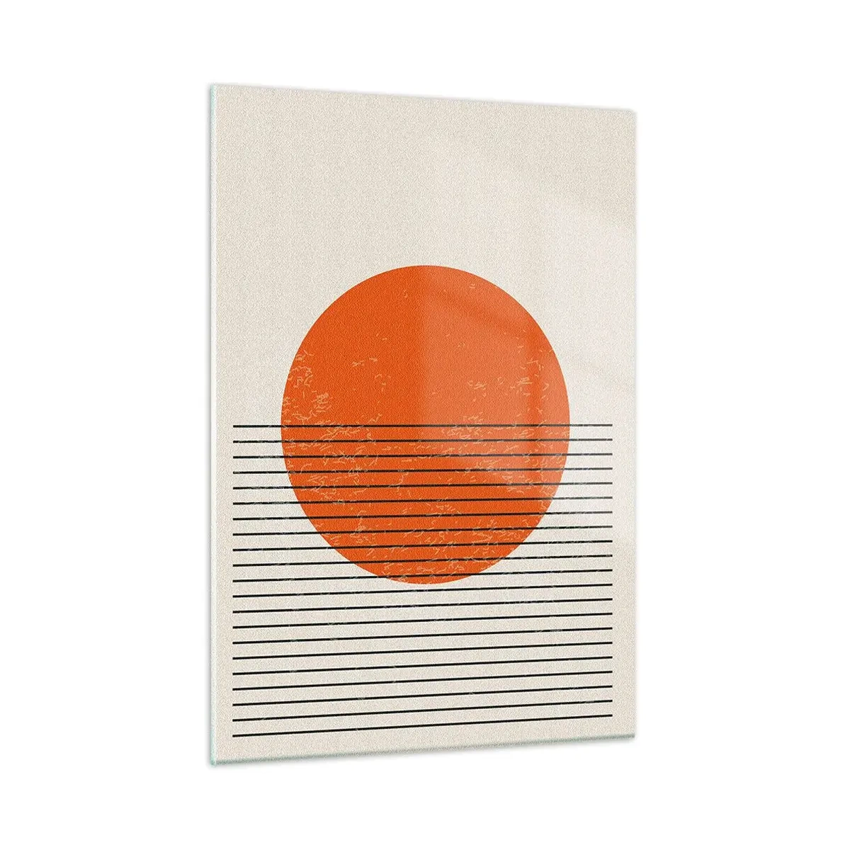 Quadro su vetro - Composizione geometrica con cerchio arancione e linee - 50x70cm - Sempre il sole - Decorazione murale moderna per soggiorno e camera da letto ARTTOR