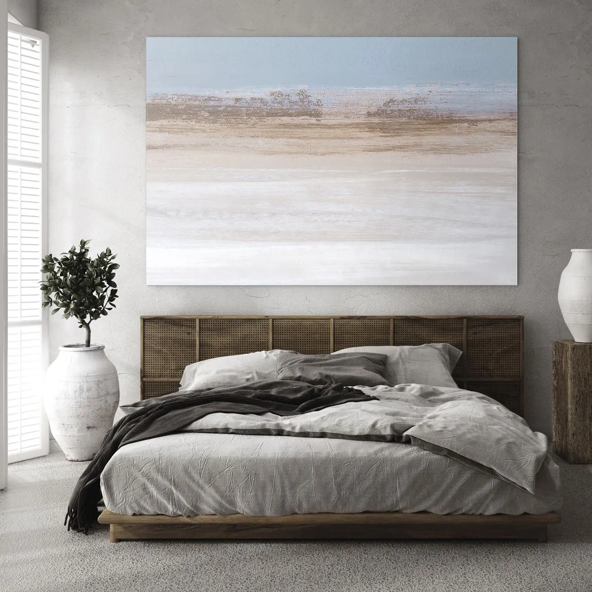 Quadro su vetro - Paesaggio astratto con cielo e terra pastello - 70x50cm - Paesaggio incerto - Decorazione murale moderna per soggiorno e camera da letto ARTTOR