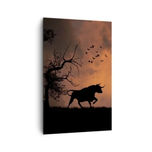 Quadro su tela - Stampe su Tela - Sagome di tori contro un cielo arancione al tramonto - 80x120cm - Drammatico spettacolo della natura - Decorazione murale moderna per soggiorno e camera da letto ARTTOR