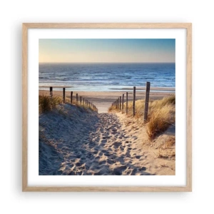Poster in cornice rovere chiaro - Rumore del mare, uccelli che cantano, spiaggia selvatica tra i cespugli... - 50x50 cm