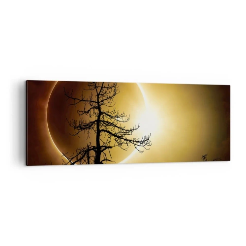 Quadro su tela - Stampe su Tela - Eclissi solare con la sagoma di un albero in primo piano - 140x50cm - Eclissi totale - Decorazione murale moderna per soggiorno e camera da letto ARTTOR