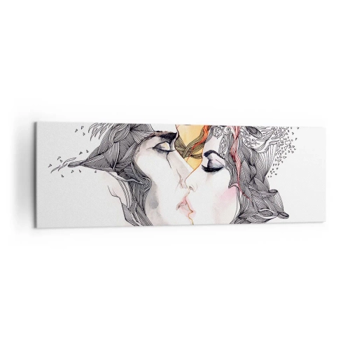Quadro su tela - Stampe su Tela - Ritratto artistico di una coppia con motivi astratti sui capelli - 160x50cm - E il mondo scompare - Decorazione murale moderna per soggiorno e camera da letto ARTTOR