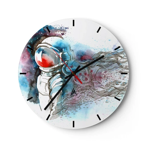 Orologio da parete - Orologio in Vetro - Astronauta nello spazio - 30x30cm - Da solo nel cosmo - Decorazione murale moderna per soggiorno, cucina e camera da letto ARTTOR