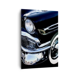 Quadro su tela - Stampe su Tela - Primo piano del faro e del parafango di un'auto classica nera - 70x100cm - Classicità in argento, nero e bianco - Decorazione murale moderna per soggiorno e camera da letto ARTTOR