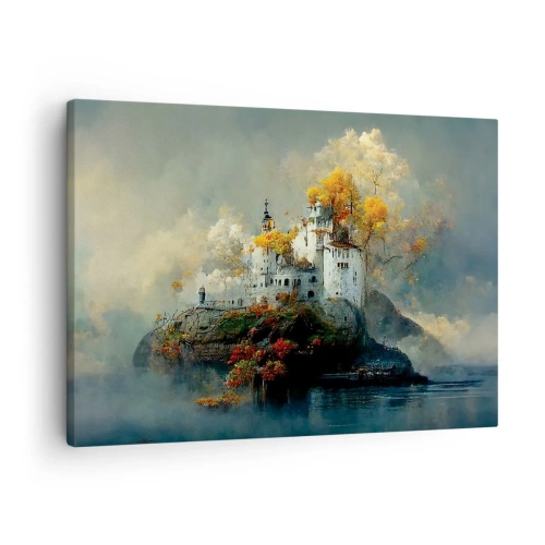 Quadro su tela - Stampe su Tela - Un castello su una collina circondato da alberi autunnali - 70x50cm - Inizio di una storia romantica - Decorazione murale moderna per soggiorno e camera da letto ARTTOR
