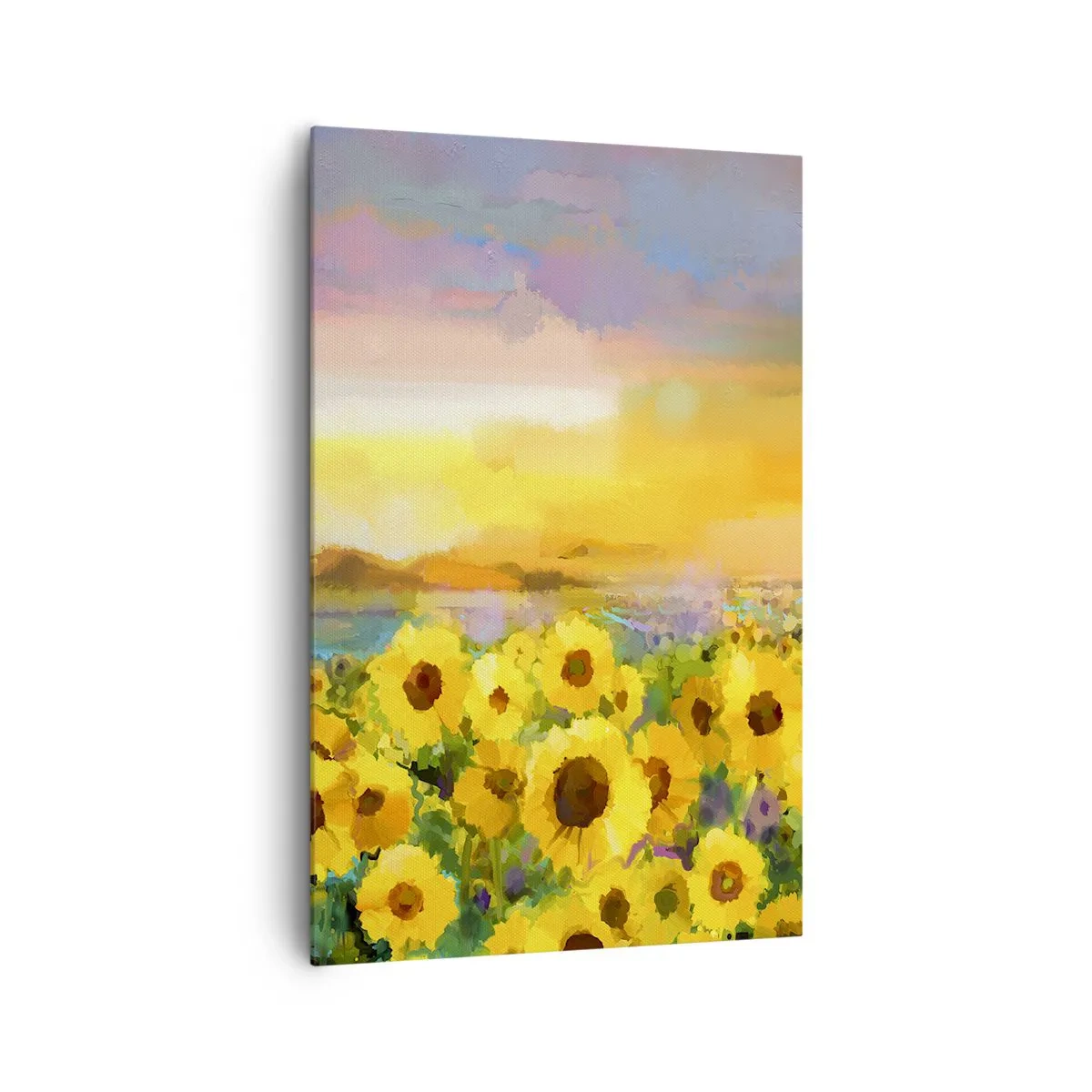 Quadro su tela - Stampe su Tela - Un campo di girasoli alla luce del sole al tramonto - 80x120cm - Il sole è sceso sulla terra - Decorazione murale moderna per soggiorno e camera da letto ARTTOR