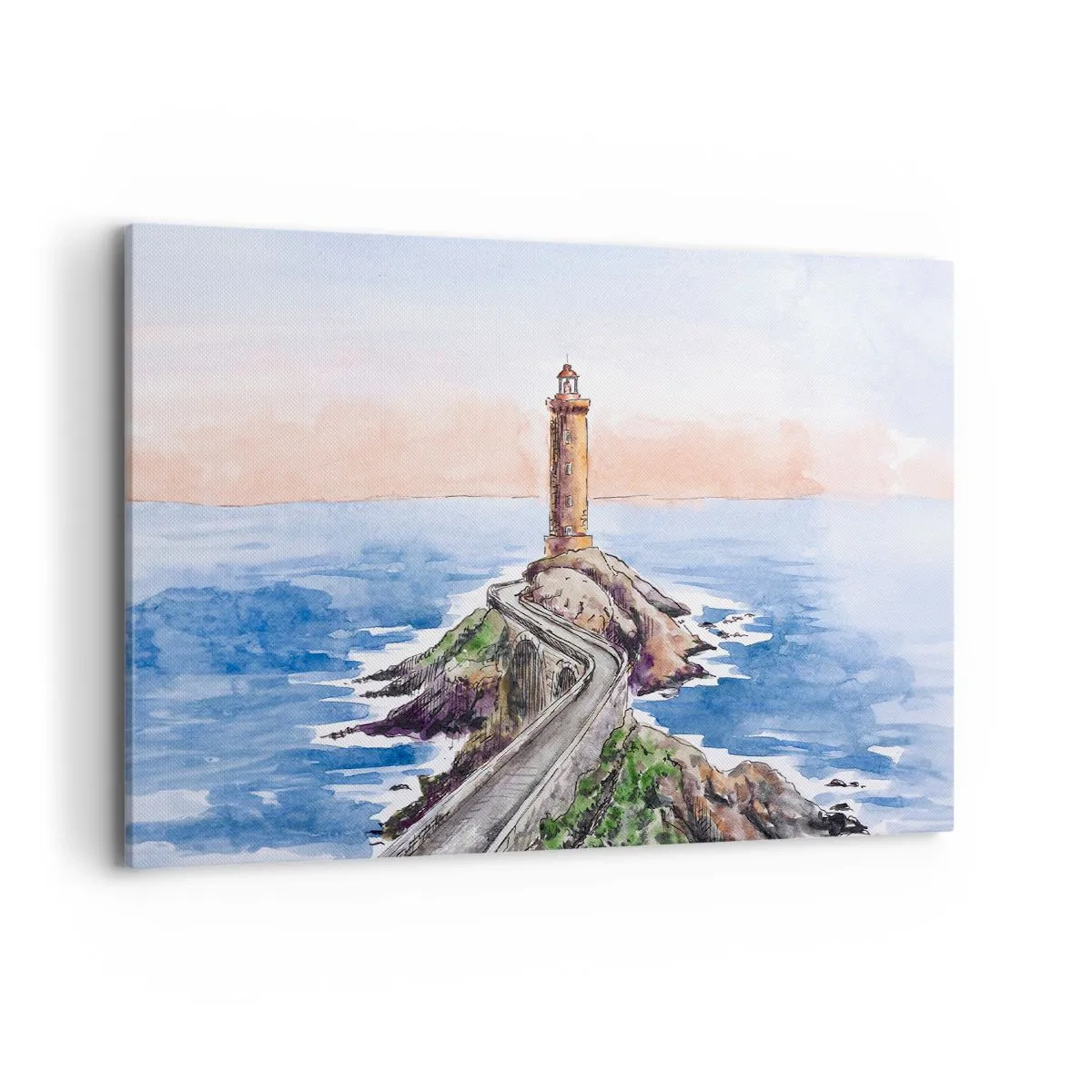 Quadro su tela - Stampe su Tela - Un faro su una costa rocciosa - 100x70cm - Rivolto verso il mare - Decorazione murale moderna per soggiorno e camera da letto ARTTOR