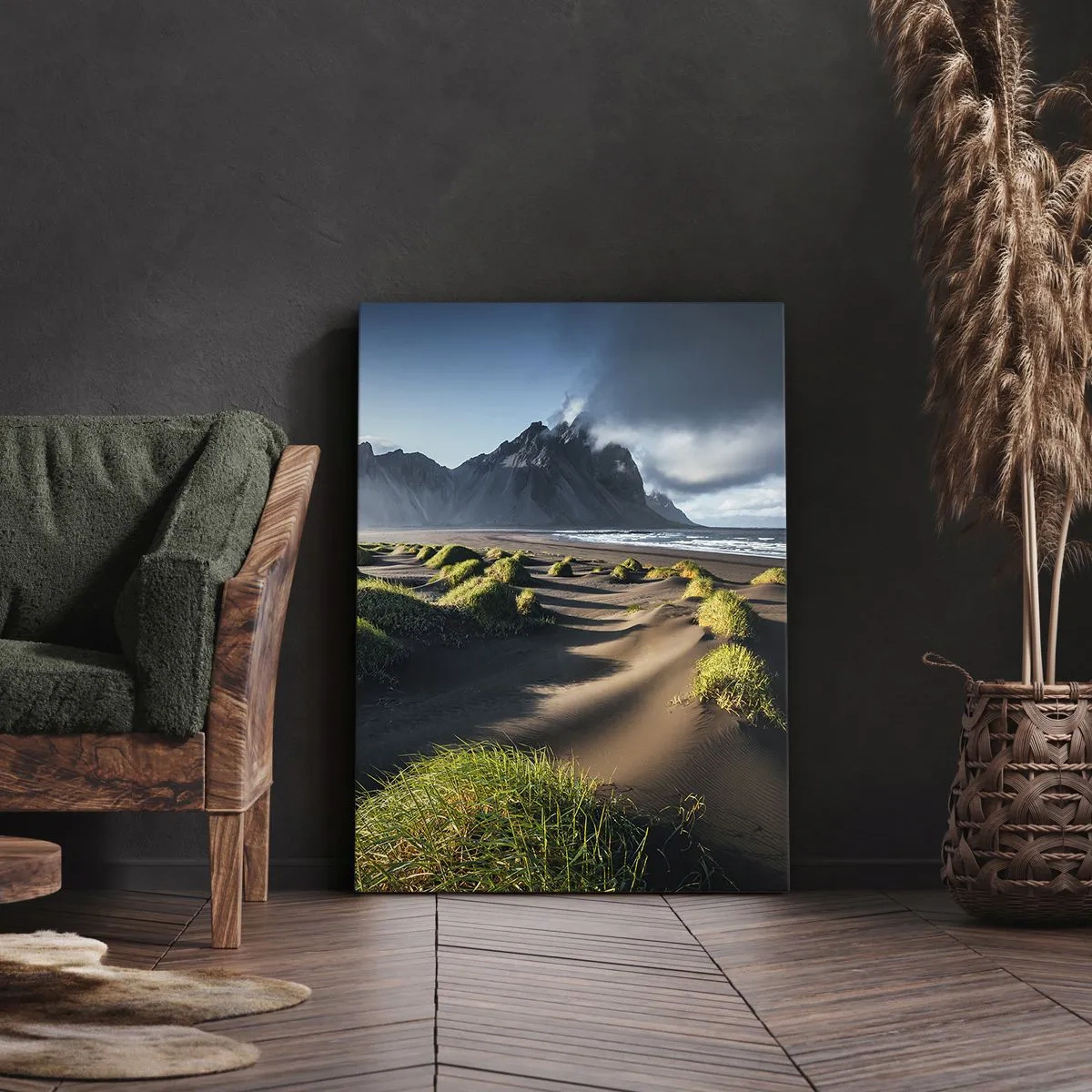 Quadro su tela - Stampe su Tela - Dune verdi con montagne sullo sfondo sotto un cielo azzurro - 50x70cm - Armonia degli elementi - Decorazione murale moderna per soggiorno e camera da letto ARTTOR