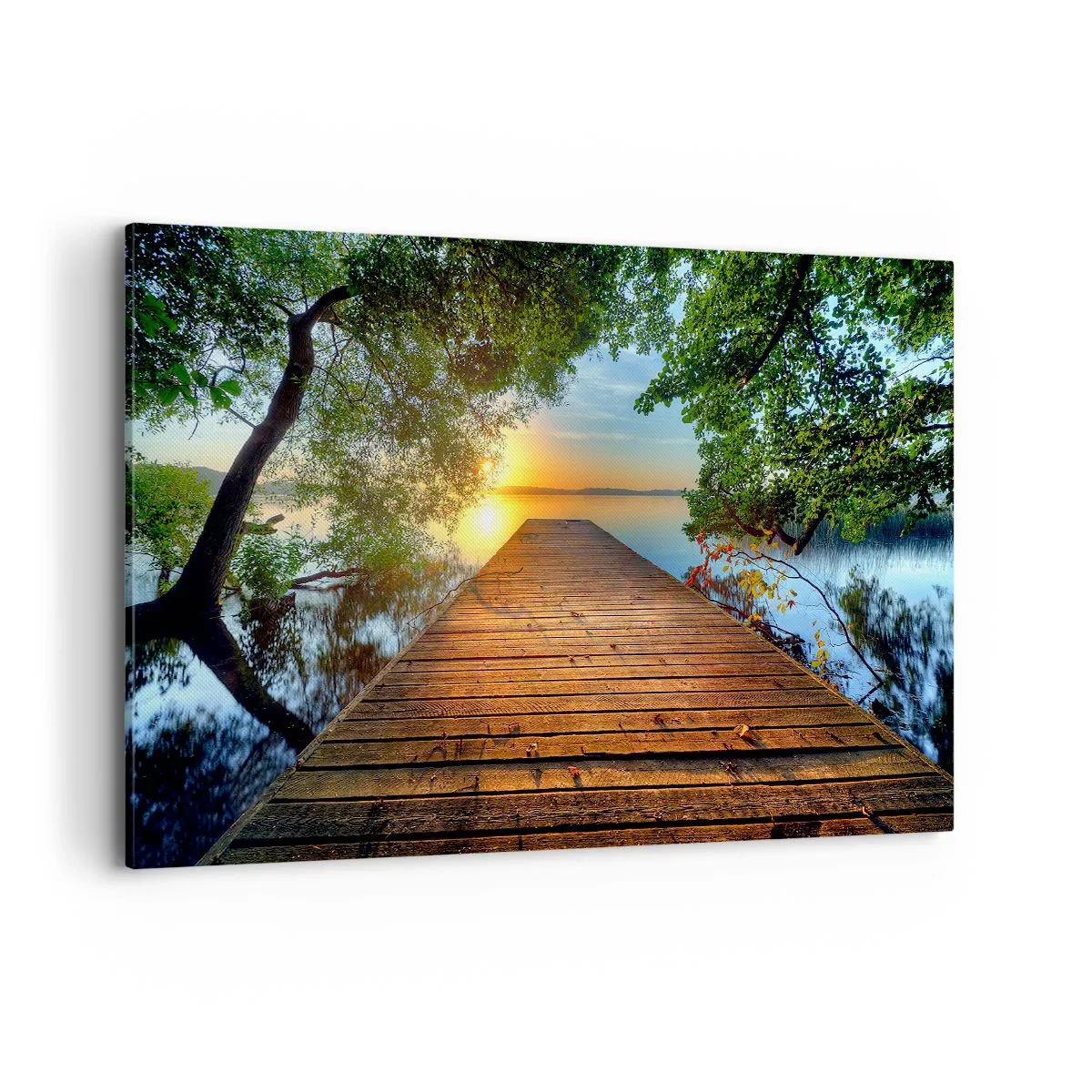 Quadro su tela - Stampe su Tela - Un molo di legno circondato dal verde durante il tramonto - 120x80cm - Non avere fretta, siediti - Decorazione murale moderna per soggiorno e camera da letto ARTTOR