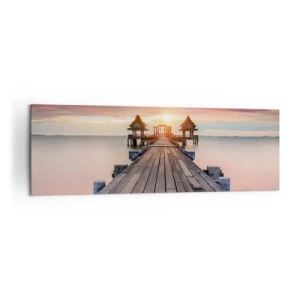 Quadro su tela - Stampe su Tela - Molo di legno che conduce ai gazebo al tramonto - 160x50cm - Tramonto d'oriente - Decorazione murale moderna per soggiorno e camera da letto ARTTOR