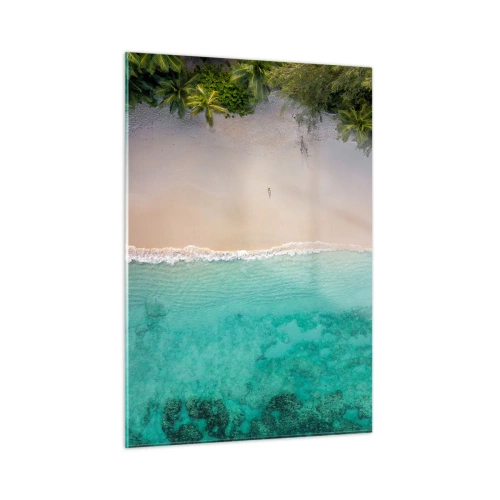 Quadro su vetro - Vista aerea di una spiaggia tropicale e del mare turchese - 50x70cm - Spiaggia del paradiso - Decorazione murale moderna per soggiorno e camera da letto ARTTOR