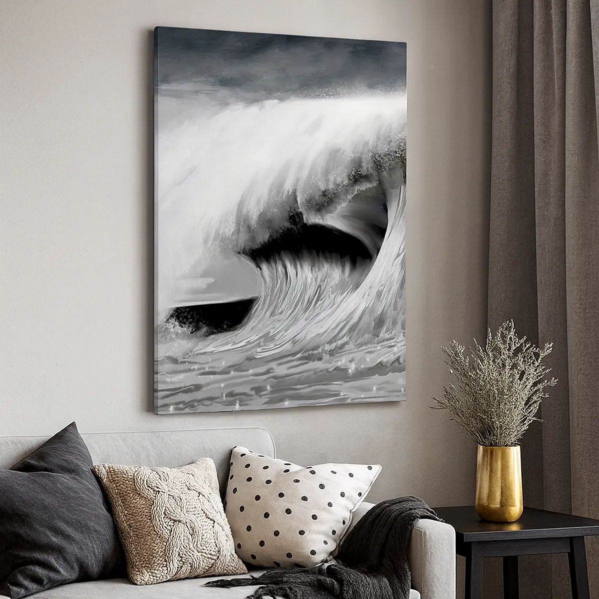 Quadro su tela - Stampe su Tela - Onda oceanica spettacolare in monocromia - 50x70cm - La furia dell'oceano - Decorazione murale moderna per soggiorno e camera da letto ARTTOR