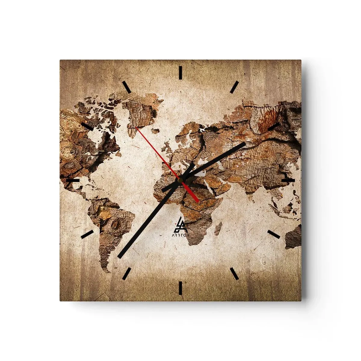 Orologio da parete - Orologio in Vetro - Una mappa del mondo in stile rustico in legno - 30x30cm - Alla scoperta del mondo - Decorazione murale moderna per soggiorno e camera da letto ARTTOR