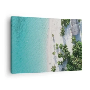 Quadro su tela - Stampe su Tela - Una vista a volo d'uccello di una spiaggia tropicale con acqua turchese e palme - 70x50cm - Vacanze in paradiso - Decorazione murale moderna per soggiorno e camera da letto ARTTOR