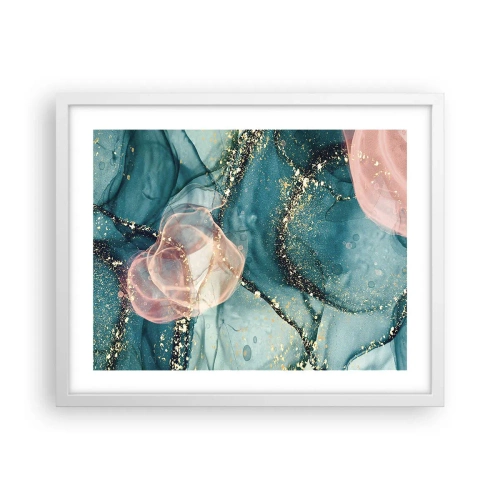 Poster in cornice bianca - Blu di seta, rosa di tulle - 50x40 cm
