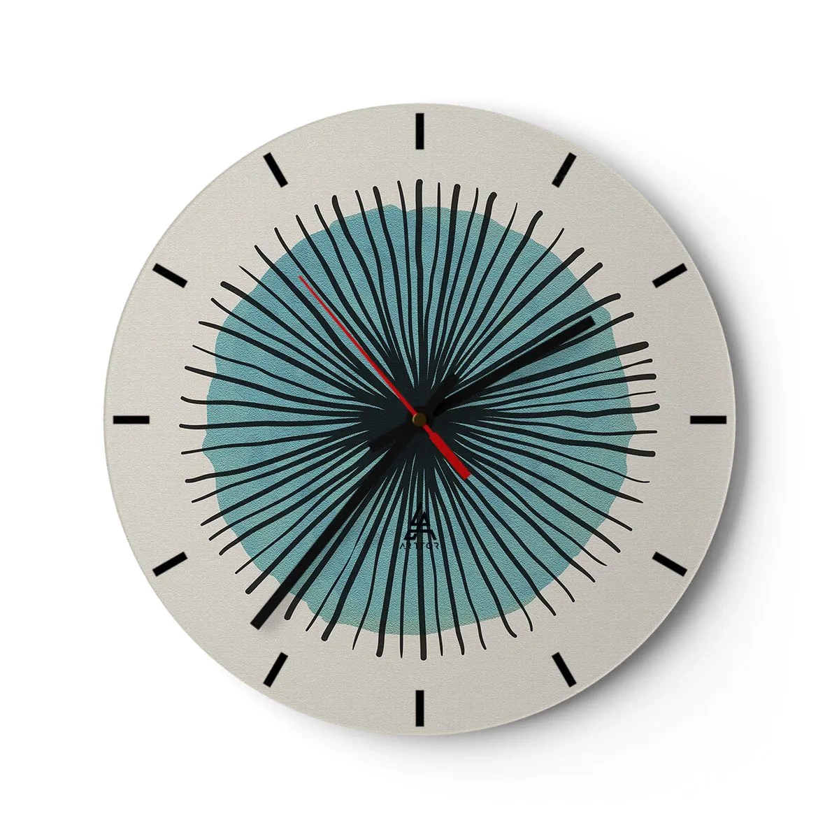 Orologio da parete - Orologio in Vetro - Motivo astratto con un cerchio blu e linee nere - 30x30cm - Radiosamente nel blu - Decorazione murale moderna per soggiorno, cucina e camera da letto ARTTOR