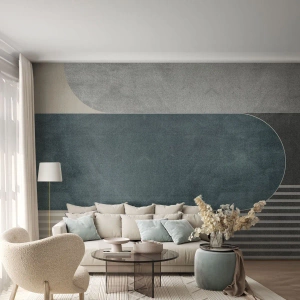 Fotomurali Premium Canvas - Astrazione geometrica nei toni del grigio e del verde - 100x70cm - Composizione orizzontale  - Decorazione murale moderna per soggiorno e camera da letto ARTTOR