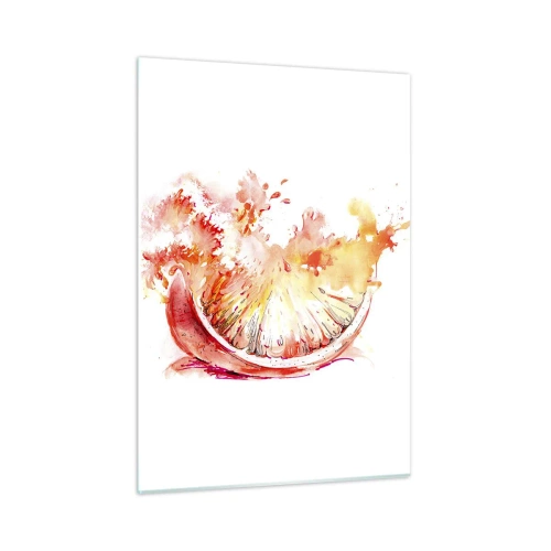 Quadro su vetro - Dipinto ad acquerello di uno spicchio di pompelmo succoso in movimento - 50x70cm - Succoso rinfresco - Decorazione murale moderna per soggiorno e camera da letto ARTTOR