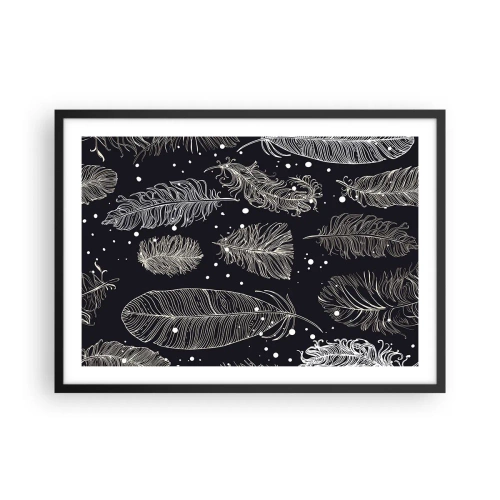 Poster in cornice nera - Delicate piume bianche su sfondo blu navy - 70x50cm - Pizzo piumato - Decorazione murale moderna per soggiorno e camera da letto ARTTOR