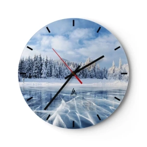 Orologio da parete - Orologio in Vetro - Paesaggio invernale con lago ghiacciato e abeti rossi - 30x30cm - Vista lucente e cristallina - Decorazione murale moderna per soggiorno, cucina e camera da letto ARTTOR