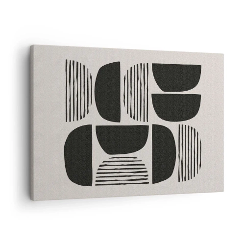 Quadro su tela - Stampe su Tela - Geometria con semicerchi e linee in nero su sfondo chiaro - 70x50cm - Sistemi di metà - Decorazione murale moderna per soggiorno e camera da letto ARTTOR