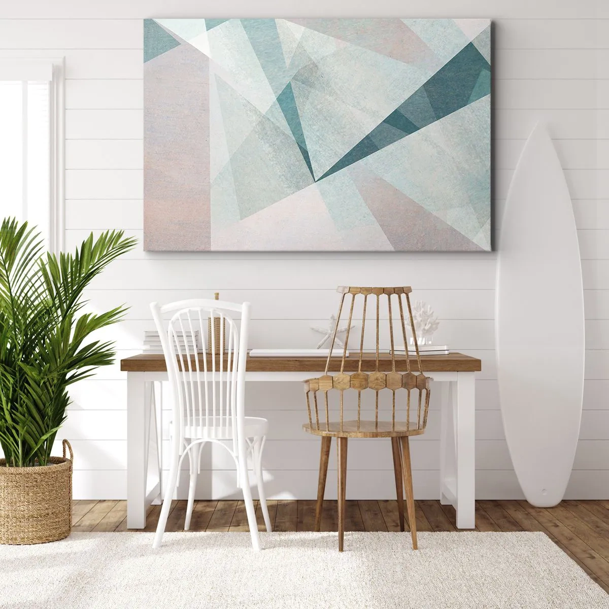 Quadro su tela - Stampe su Tela - Forme geometriche in tonalità pastello di blu e grigio - 120x80cm - Con calma ma dinamicamente - Decorazione murale moderna per soggiorno e camera da letto ARTTOR