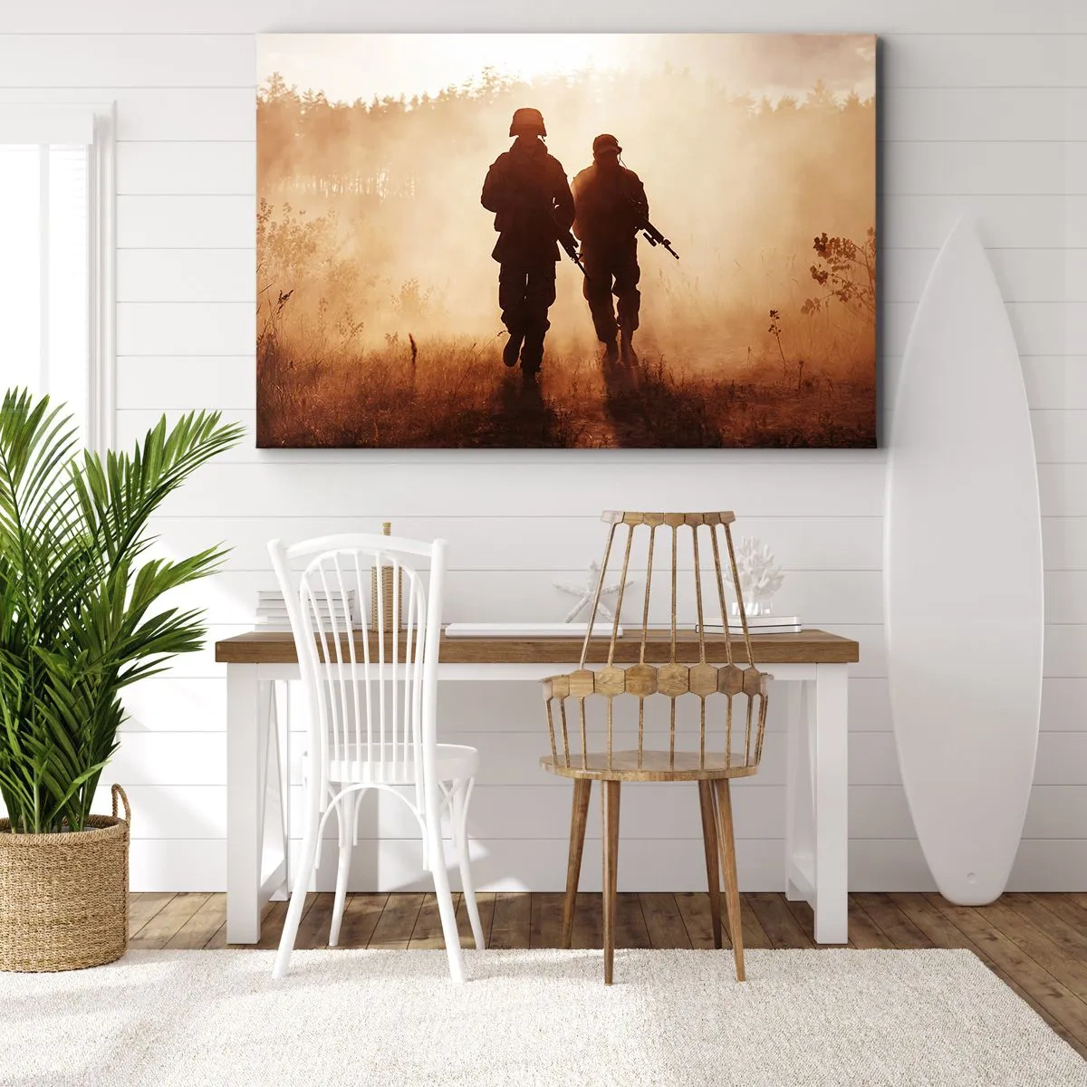 Quadro su tela - Stampe su Tela - Soldati marciano nella nebbia mattutina con la natura sullo sfondo - 120x80cm - Call of Duty - Decorazione murale moderna per soggiorno e camera da letto ARTTOR