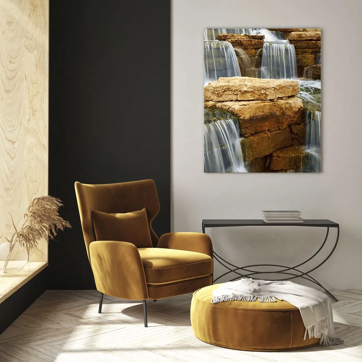 Quadro su vetro - Una cascata che scorre lungo gradini di pietra - 70x100cm - La scala verso il cielo - Decorazione murale moderna per soggiorno e camera da letto ARTTOR