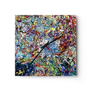 Orologio da parete - Orologio in Vetro - Un motivo astratto colorato ispirato alla natura - 30x30cm - Vetrate a gocce - Decorazione murale moderna per soggiorno e camera da letto ARTTOR