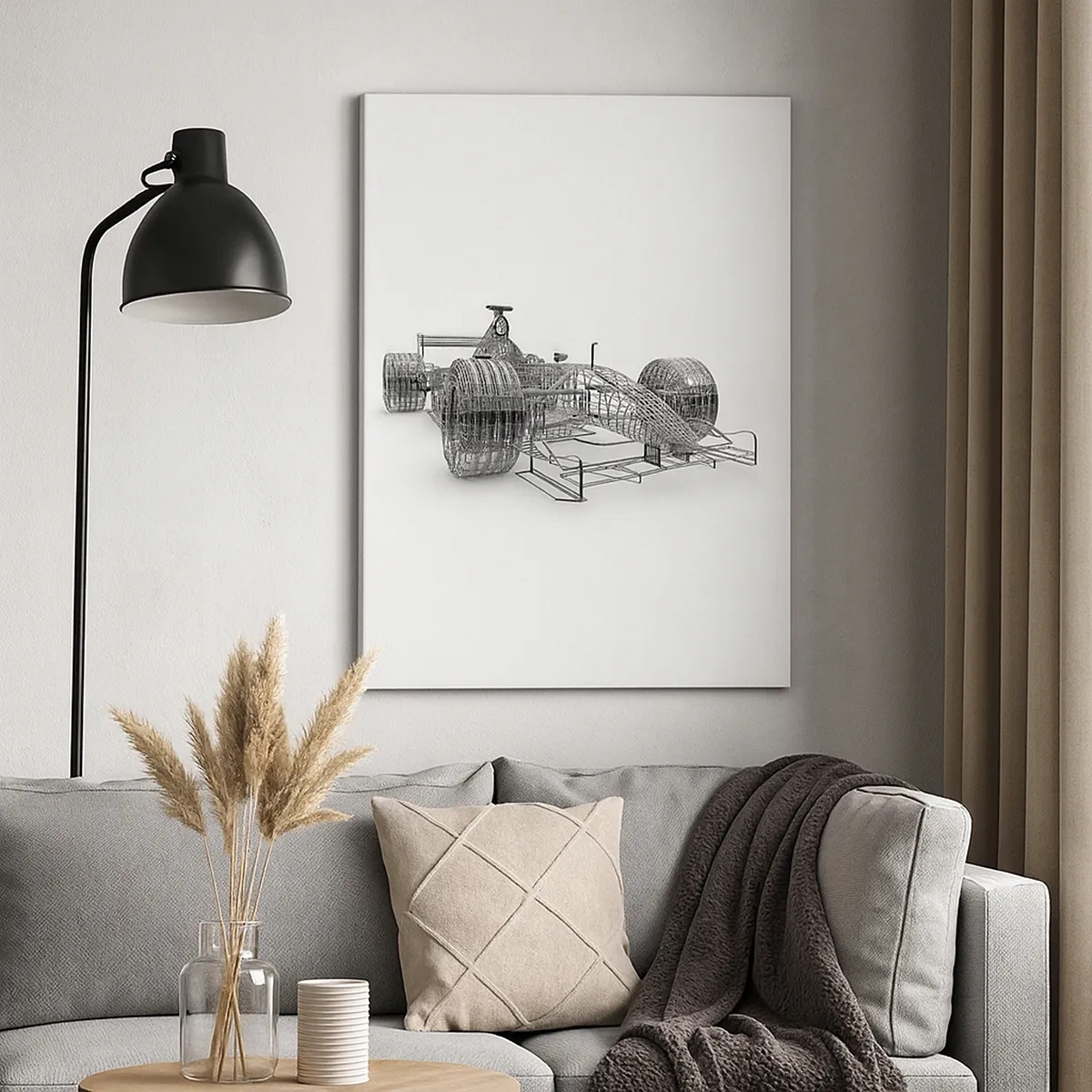 Quadro su tela - Stampe su Tela - Uno schizzo di un'auto da corsa su uno sfondo chiaro - 50x70cm - Struttura ideale: idea di slancio - Decorazione murale moderna per soggiorno e camera da letto ARTTOR