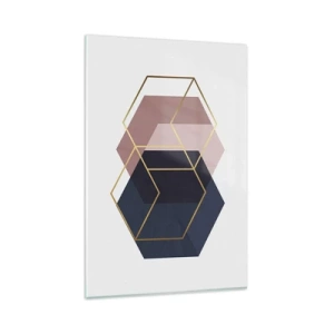 Quadro su vetro - Forme geometriche in linee dorate su uno sfondo pastello - 80x120cm - La forza della semplicità - Decorazione murale moderna per soggiorno e camera da letto ARTTOR